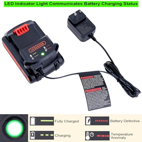 Elefly LCS1620B 20V Lithium Battery Charger Compatible with Black & Decker 20V Lithium Battery LBXR20 LBX20 LB20 LBXR20-OPE LBX4020 LB2X4020 LBXR2020-OPE