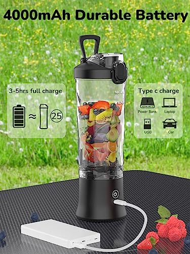 Portable Blender 20oz Large Capacity, 6 Blades Mini Blender for Shakes and Smoothies, BPA Free Personal Blender with Rechargeable USB, Fresh Juice Blender for On the Go, Black