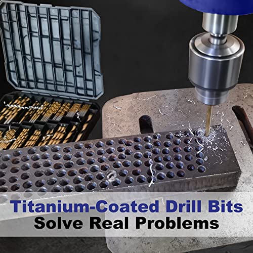 99 Pieces Titanium Twist Drill Bit Set, 135° Tip High Speed Steel, Size from 1/16" up to 3/8", Ideal Drilling in Wood/Cast Iron/Aluminum Alloy/Plastic/Fiberglass, with Hard Storage by HURRICANE