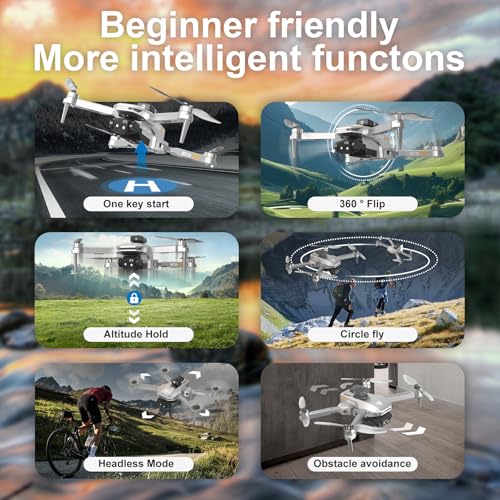 Brushless Motor Drone - 4K Camera Drones for Adults - FPV Foldable RC Quadcopter with Carrying Bag,40-min Flight Time,90° Adjustable Lens,One Key Take Off/Land,360° Flip,Christmas Gifts for beginners - Sliver