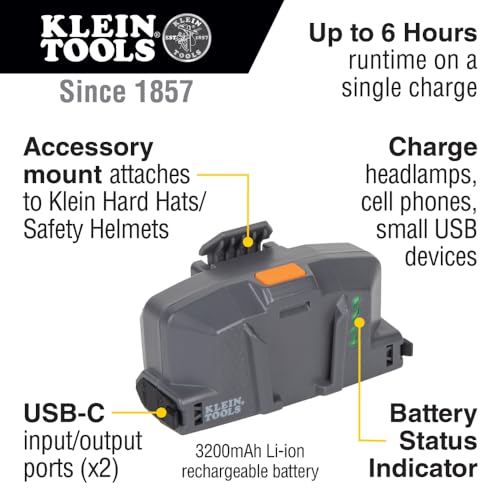 Klein Tools 29025 Rechargeable Lithium-ion Portable Battery to Power Klein Tools Hard Hat Cooling Fan Cat. No. 60155