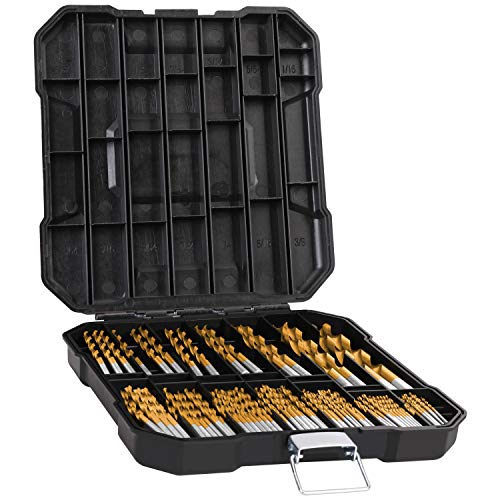 99 Pieces Titanium Twist Drill Bit Set, 135° Tip High Speed Steel, Size from 1/16" up to 3/8", Ideal Drilling in Wood/Cast Iron/Aluminum Alloy/Plastic/Fiberglass, with Hard Storage by HURRICANE