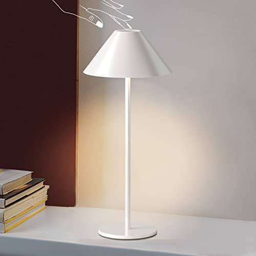 FUNTAPHANTA Modern LED Rechargeable Cordless Table Lamp, IP54 Waterproof, 240LM Dimmable Battery Operated Lamp, 4000mAh Certified Battery, 3000K Portable Bedside Lamp (White)