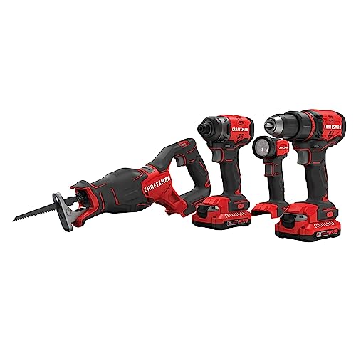 CRAFTSMAN V20 Power Tool Combo Kit, Cordless Power Tool Set, 4-Tool, 2 Batteries and Charger Included (CMCK420D2)