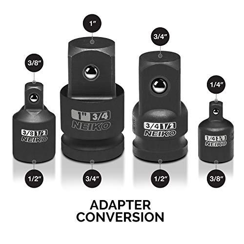 NEIKO 30223A 8 PC Impact Socket Adapter Set, Standard SAE Size, Cr-V Steel, Impact Driver & Wrench Conversion Kit, Locking Impact Socket Adapters & Reducer Set, Ball Detent, 1/4”, 3/8”, 1/2", 3/4”, 1”