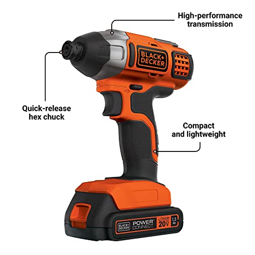 BLACK+DECKER 20V MAX* POWERCONNECT 1/4 in. Cordless Impact Driver Kit (BDCI20C)