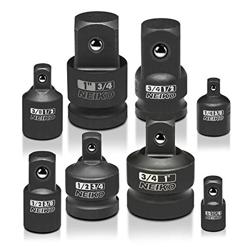 NEIKO 30223A 8 PC Impact Socket Adapter Set, Standard SAE Size, Cr-V Steel, Impact Driver & Wrench Conversion Kit, Locking Impact Socket Adapters & Reducer Set, Ball Detent, 1/4”, 3/8”, 1/2", 3/4”, 1”