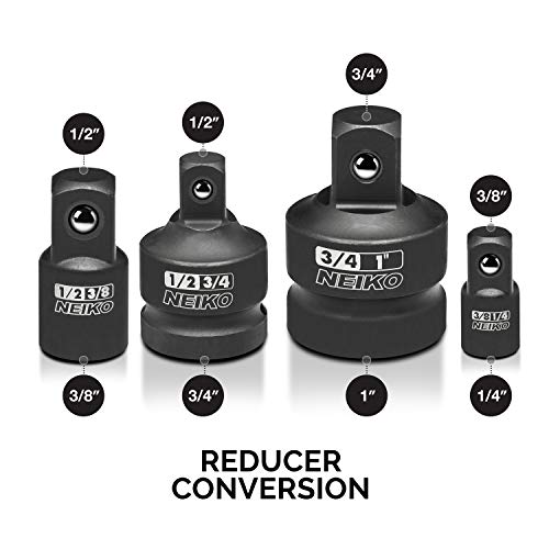 NEIKO 30223A 8 PC Impact Socket Adapter Set, Standard SAE Size, Cr-V Steel, Impact Driver & Wrench Conversion Kit, Locking Impact Socket Adapters & Reducer Set, Ball Detent, 1/4”, 3/8”, 1/2", 3/4”, 1”