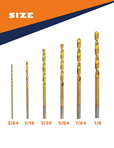 INTOO Mini Drill Bit Set 60 Pcs+12 Pcs Free High Speed Steel HSS Titanium Micro Drill Bits 3/64"-1/8" Metal,Plastic,Wood, Small Drill Bit