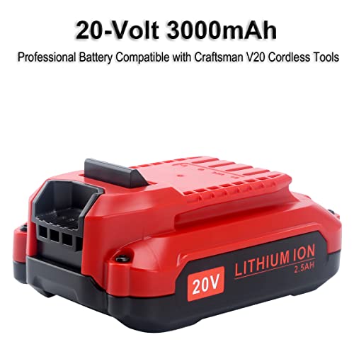 Biswaye 2 Pack 20V MAX Battery CMCB202-2 Replacement for Craftsman V20 Lithium Ion Battery CMCB204 CMCB202 CMCB201 (for All V20* Cordless Tools) CMCS600B CMCB104 CMCK700D2 CMCD700C1 CMCG400B CMCK401D2