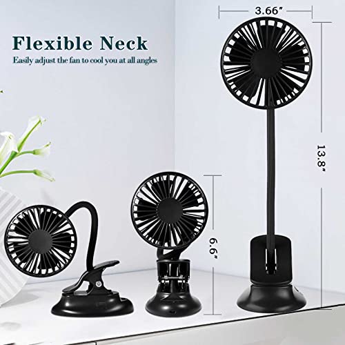 Clip on Fan Usb Mini Fan Battery Operated Desk Fan with Emergency Power Bank, Baby Stroller Fan Rechargeable Personal Fan Flexible Neck 3 Speeds Great for Beach Car Camping Dorm Bed Office-Black