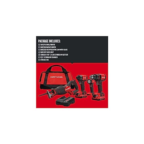 CRAFTSMAN V20 Power Tool Combo Kit, Cordless Power Tool Set, 4-Tool, 2 Batteries and Charger Included (CMCK420D2)