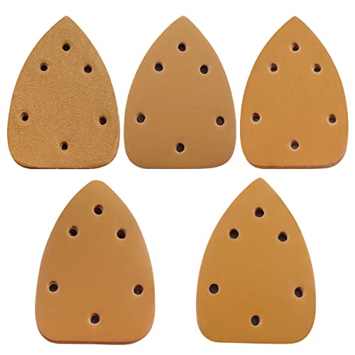 Mouse Detail Sander Sandpaper, 50 PCS 80/240/320/400/600 Grit Aluminum Oxide 6 Holes Hook and Loop Triangle Sandpaper for Detail Sander Pattern Artificial stone, furniture, metal, automobile by MAXMAN