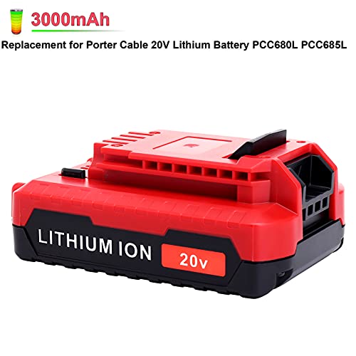 ELEFLY 2 Pack 20V Max 3.0Ah Battery Replacement for Porter Cable 20V Lithium Battery PCC680L PCC681L PCC682L PCC685L PCC660B PCC790B 20V Cordless Power Tools Battery