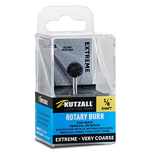 Kutzall Extreme Sphere Rotary Burr, 1⁄8" Shaft, Very Coarse - Woodworking Attachment for Dremel, Foredom, DeWalt, Milwaukee Tools. Abrasive Tungsten Carbide, 3⁄8" (9.5mm) Head Diameter, SX-38-EC