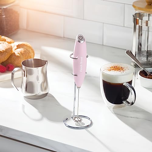 Powerful Handheld Milk Frother, Mini Milk Foamer, Battery Operated (Not included) Stainless Steel Drink Mixer with Frother Stand