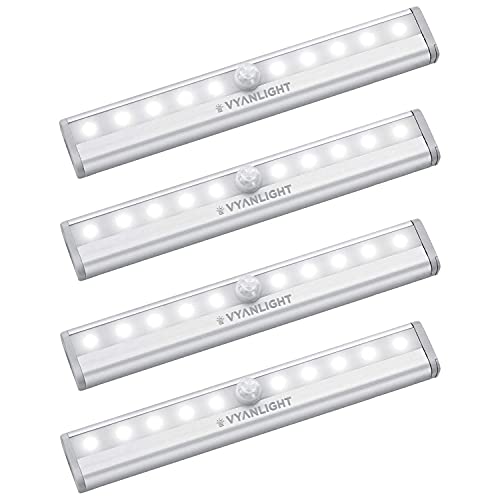 VYANLIGHT Motion Sensor LED Lights, 10 LED Battery Operated Motion Light, Stick-On Anywhere Magnetic Night Light Bar for Under Cabinet, Closet, Hallway, Stairway, Wardrobe, Kitchen, Vanity, 4 Pack