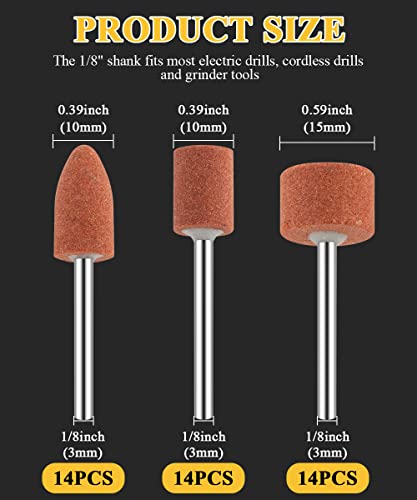 Sanding Bits for Dremel Rotary Tool, Grinding Stone Sanding Drill Bits with 1/8" Shank, Aluminium Oxide Tough Enough to Metal Rust Removal/Smoothing/Sharpening, Different Shape Meet More Needs, 42Pcs