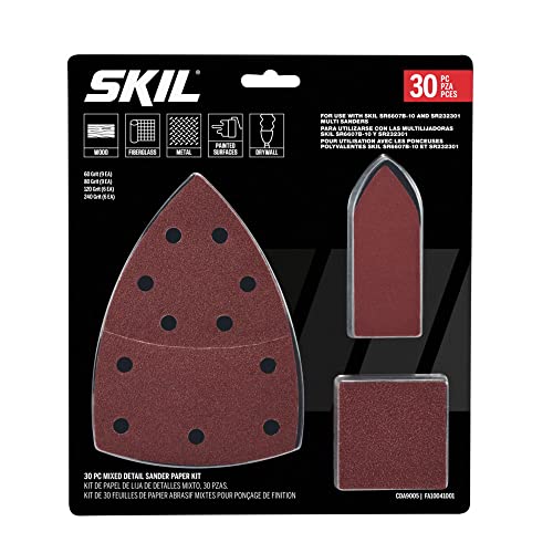 SKIL 30-Piece Mixed 60/80/120/240 Grits Detailed Sand Paper Kit for SKIL Sanders SR232301 & SR6607B-10 - CDA9005