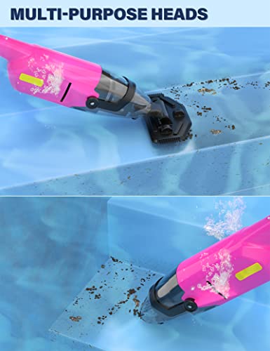 Efurden Handheld Pool Vacuum, Rechargeable Pool Cleaner with Running Time up to 60-Minutes Ideal for Above Ground Pools, Spas and Hot Tub for Sand and Debris, Pink