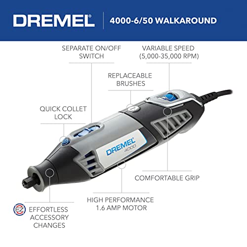 Dremel 4000-6/50 High Performance Rotary Tool Kit with Flex Shaft- 6 Attachments & 50 Accessories- Grinder, Mini Sander, Polisher, Engraver- Perfect for Routing, Cutting, Wood Carving