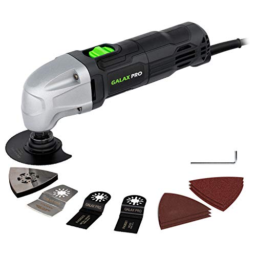 GALAX PRO 22000 OPM 1.5A Oscillating Multi Tool, 3 Degree Oscillating Angle with 3 Pieces Saw Blades, 1 Piece Semi Circle Blade Sanding Plate, 6 Pieces Sanding Papers for Grinding