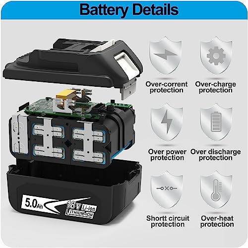 rebicacate 5.0ah 18V Replacement Batteries for Makita 18v Battery BL1840 BL1850 BL1860, Compatible with Makita 18v Cordless Tools and Chargers