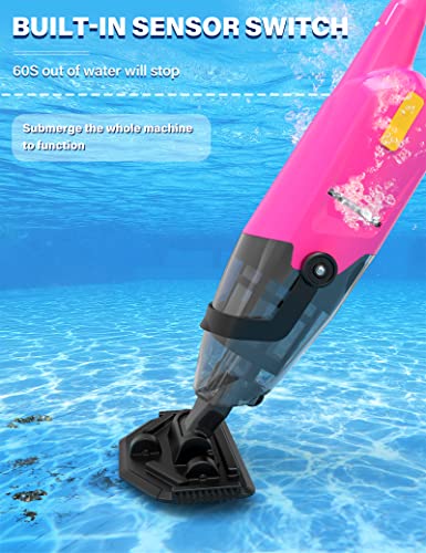 Efurden Handheld Pool Vacuum, Rechargeable Pool Cleaner with Running Time up to 60-Minutes Ideal for Above Ground Pools, Spas and Hot Tub for Sand and Debris, Pink