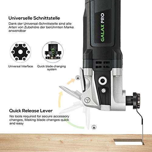 GALAX PRO 3.5A 6 Variable Speed Oscillating Multi Tool Kit with Quick Clamp System Change and 30pcs Accessories, Oscillating Angle:4° for Cutting, Sanding, Grinding