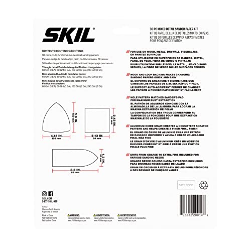 SKIL 30-Piece Mixed 60/80/120/240 Grits Detailed Sand Paper Kit for SKIL Sanders SR232301 & SR6607B-10 - CDA9005