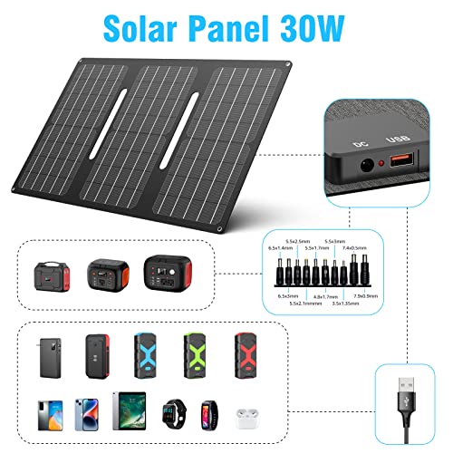 2000A Car Jump Starter with 30W Folding Solar Panel [2 Pieces], 12V Lithium Battery Pack Booster 20000mAh Portable Battery with Jumper Cables for Up to 8L Gas or 6.5L Diesel