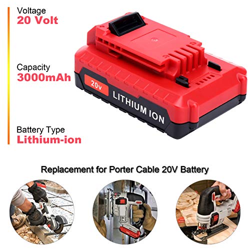 ELEFLY 2 Pack 20V Max 3.0Ah Battery Replacement for Porter Cable 20V Lithium Battery PCC680L PCC681L PCC682L PCC685L PCC660B PCC790B 20V Cordless Power Tools Battery