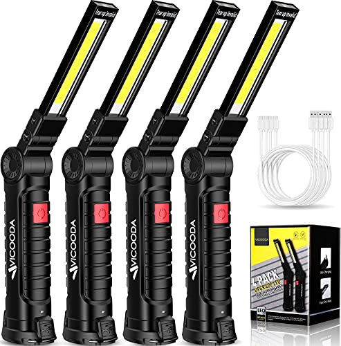 4 Pack Flashlights, LED Work Light, USB C Rechargeable Work Light with Magnetic Base and Hanging Hook, 360°Rotate 5 Modes Flashlights for Car Engines Repair, Emergency and All Tight Spots (4 Pack)