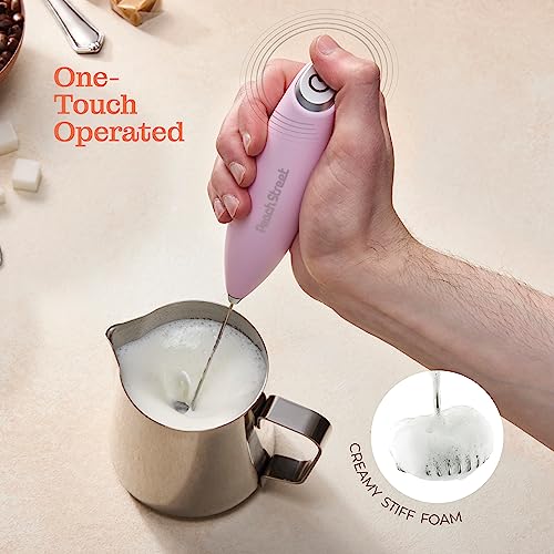 Powerful Handheld Milk Frother, Mini Milk Foamer, Battery Operated (Not included) Stainless Steel Drink Mixer with Frother Stand