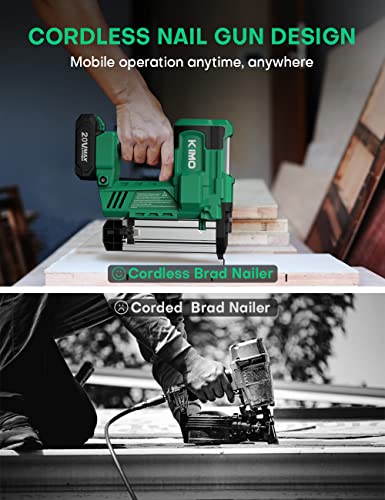 KIMO 18 Gauge Nail Gun Battery Powered w/ 2 X 2.0 Battery & Charger, 2 in 1 Cordless Brad Nailer/Electric Stapler, Adjustable Depth, 18GA Staples for Upholstery, Home Improvement & Woodworking