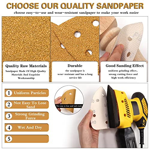 Mouse Detail Sander Sandpaper, 50 PCS 80/240/320/400/600 Grit Aluminum Oxide 6 Holes Hook and Loop Triangle Sandpaper for Detail Sander Pattern Artificial stone, furniture, metal, automobile by MAXMAN