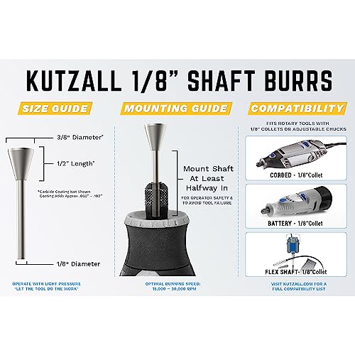 Kutzall Extreme Sphere Rotary Burr, 1⁄8" Shaft, Very Coarse - Woodworking Attachment for Dremel, Foredom, DeWalt, Milwaukee Tools. Abrasive Tungsten Carbide, 3⁄8" (9.5mm) Head Diameter, SX-38-EC