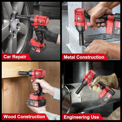 Cordless Impact Wrenches,1/2 Impact Gun, Power Impact Wrench with 370 ft-lbs (450N.m), Includes 21V 4.0Ah Impact Driver Battery, Fast Charger, Sockets, Drill & Screw Bits