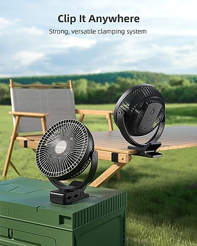 Koonie 10000mAh Rechargeable Desk Fan, 8-Inch Battery Operated Clip on Fan, USB Fan, 4 Speeds, Strong Airflow, Sturdy Clamp for Golf Cart Office Desk Outdoor Travel Camping Tent Gym Treadmill,Black