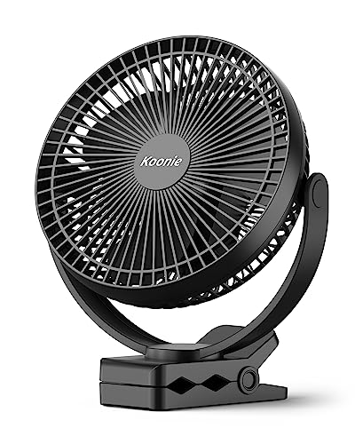 Koonie 10000mAh Rechargeable Desk Fan, 8-Inch Battery Operated Clip on Fan, USB Fan, 4 Speeds, Strong Airflow, Sturdy Clamp for Golf Cart Office Desk Outdoor Travel Camping Tent Gym Treadmill,Black