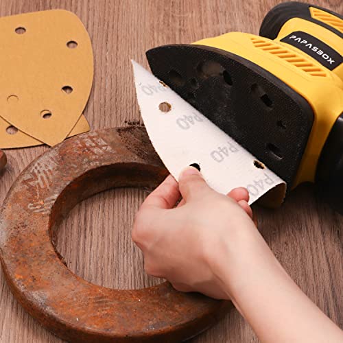 Mouse Detail Sander Sandpaper, 50 PCS 80/240/320/400/600 Grit Aluminum Oxide 6 Holes Hook and Loop Triangle Sandpaper for Detail Sander Pattern Artificial stone, furniture, metal, automobile by MAXMAN