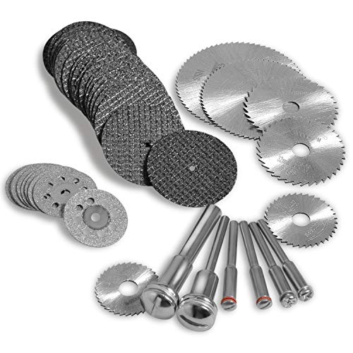 Kuenuilr Cutting Wheel Set Compatible with Plastic 36pcs for Rotary Tool, HSS Circular Saw Blades 6pcs, Resin Cutting Discs 20pcs, 545 Diamond Cutting Wheels 10psc with 2 Screwdrivers