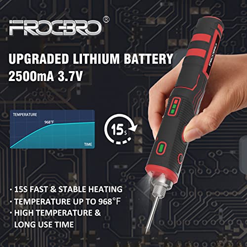 FrogBro 11W Cordless Soldering Iron Kit, Upgrade 2500mAh Max 968℉ Fast Heating Portable, USB Rechargeable High Capacity with Touch Sensor & LED Spotlight