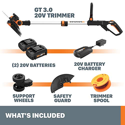 Worx 20V 12" Cordless GT 3.0 String Trimmer & Edger Weed Trimmer (Batteries & Charger Included) - WG163