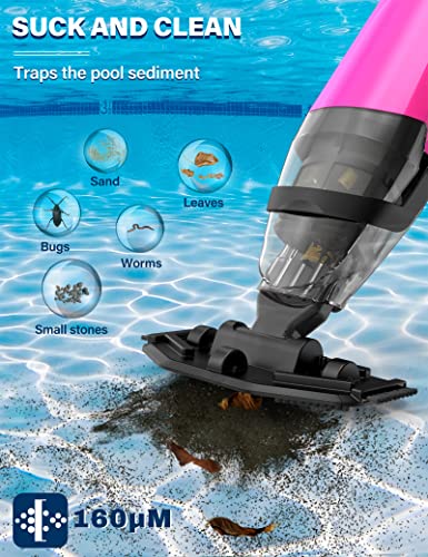 Efurden Handheld Pool Vacuum, Rechargeable Pool Cleaner with Running Time up to 60-Minutes Ideal for Above Ground Pools, Spas and Hot Tub for Sand and Debris, Pink