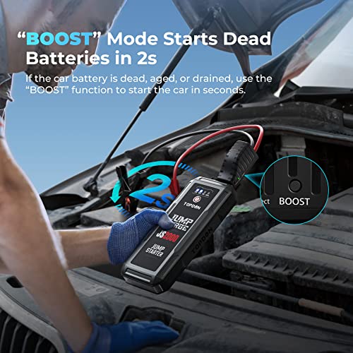 Car Battery Jump Starter, TOPDON 2000A Peak Battery Jump Starter for Up to 8L Gas/6L Diesel Engines, 12V Portable Battery Booster Jump Starter Pack with Jumper Cables and EVA Protection Case