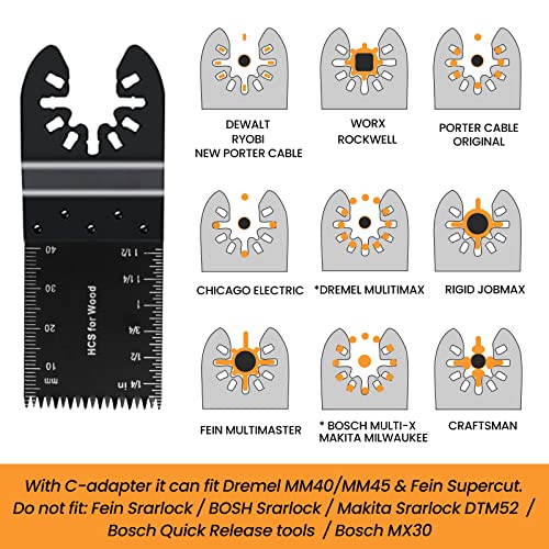 96 Pack Oscillating Saw Blades, CONNOO Oscillating Tool Blades Accessories with Sandpaper, Multitool Bi-Metal Blades for Wood Metal Plastics Quick Release Blades for Dewalt, Makita, Ryobi, Rockwell