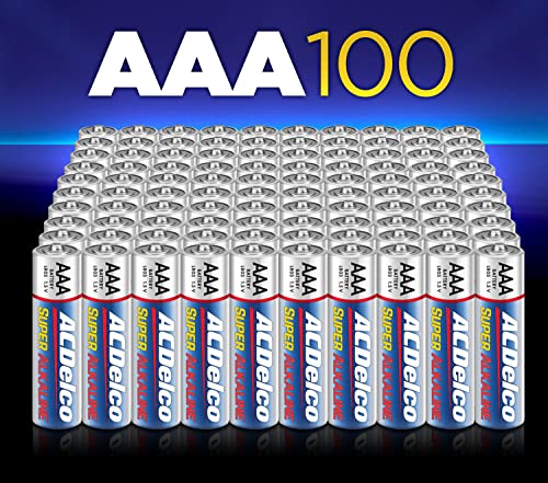 ACDelco 100-Count AAA Batteries, Maximum Power Super Alkaline Battery, 10-Year Shelf Life, Recloseable Packaging