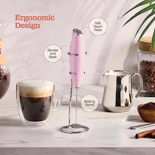 Powerful Handheld Milk Frother, Mini Milk Foamer, Battery Operated (Not included) Stainless Steel Drink Mixer with Frother Stand