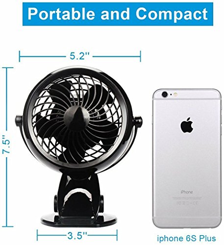 Gazeled Clip on Fan Battery Operated, 360° Rotation, with 8 Free AA Batteries, Quiet USB or Battery Operated Fan, 5'' Portable Battery Powered Clip on Fan for Camping, Stroller, Bedroom, Outdoor